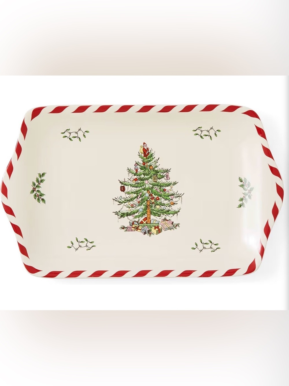 Spode Christmas Tree Porcelain Peppermint Dessert/Serving Tray , 12" x 7.25"